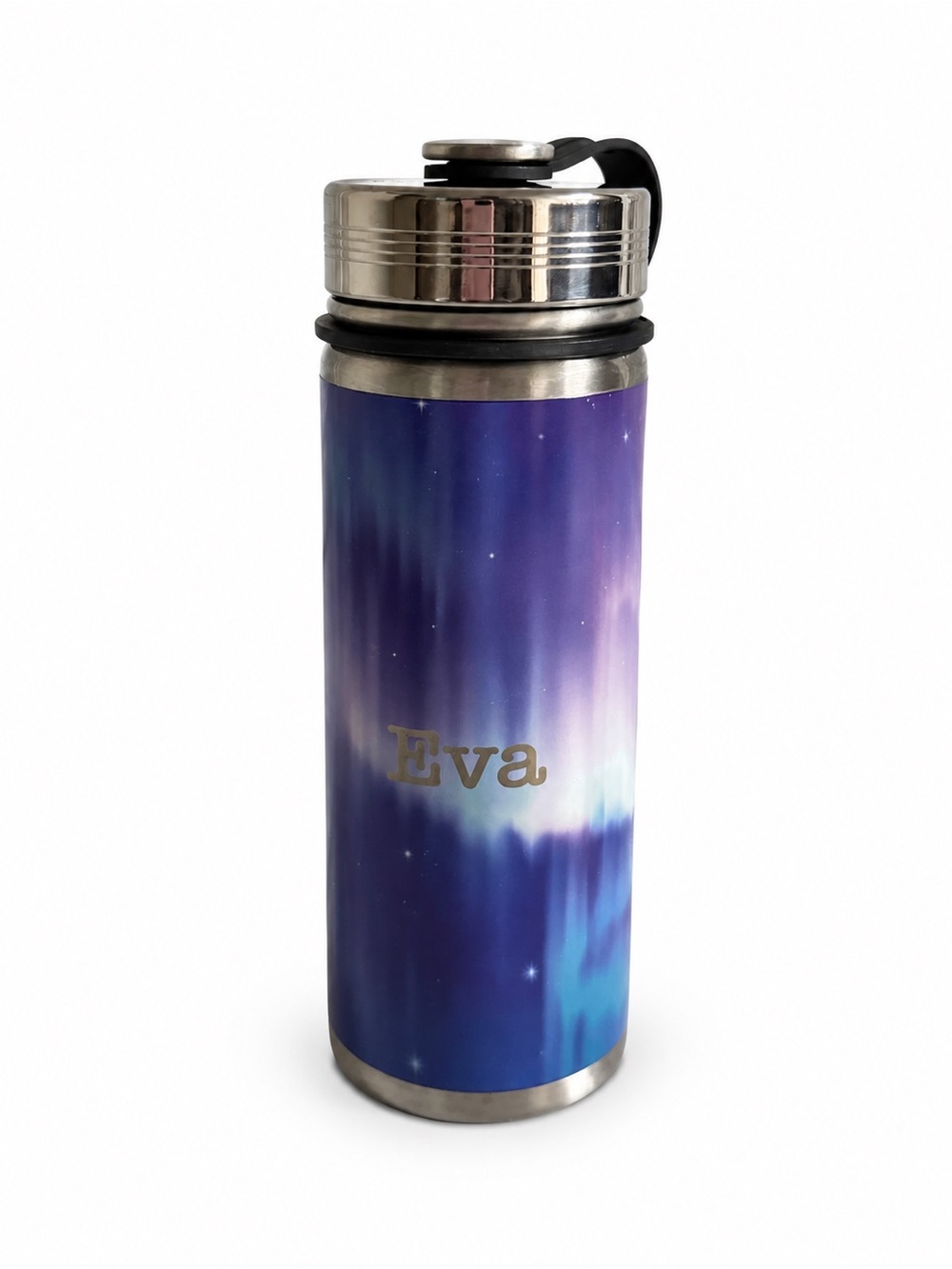 Pottery Barn Purple and Blue Galaxy-Print Stainless Bottle with Eva Name